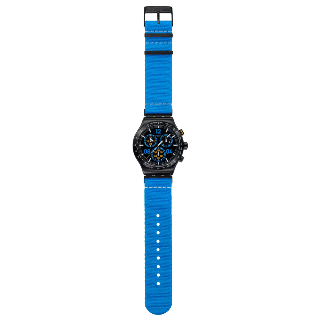 Orologio Unisex Swatch MOMENT'S IN BLUE Nero Cronografo YVB100